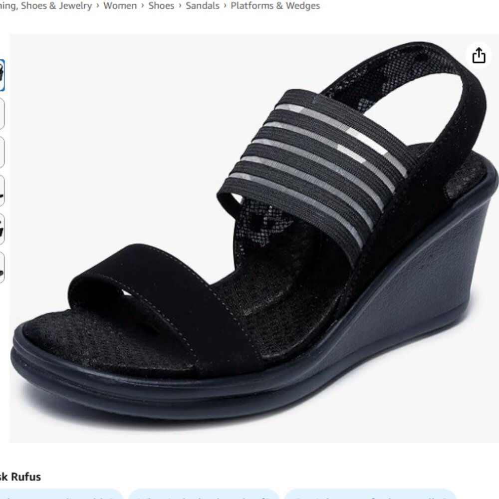 Skechers Black Wedge Sandals with Striped Elastic Strap